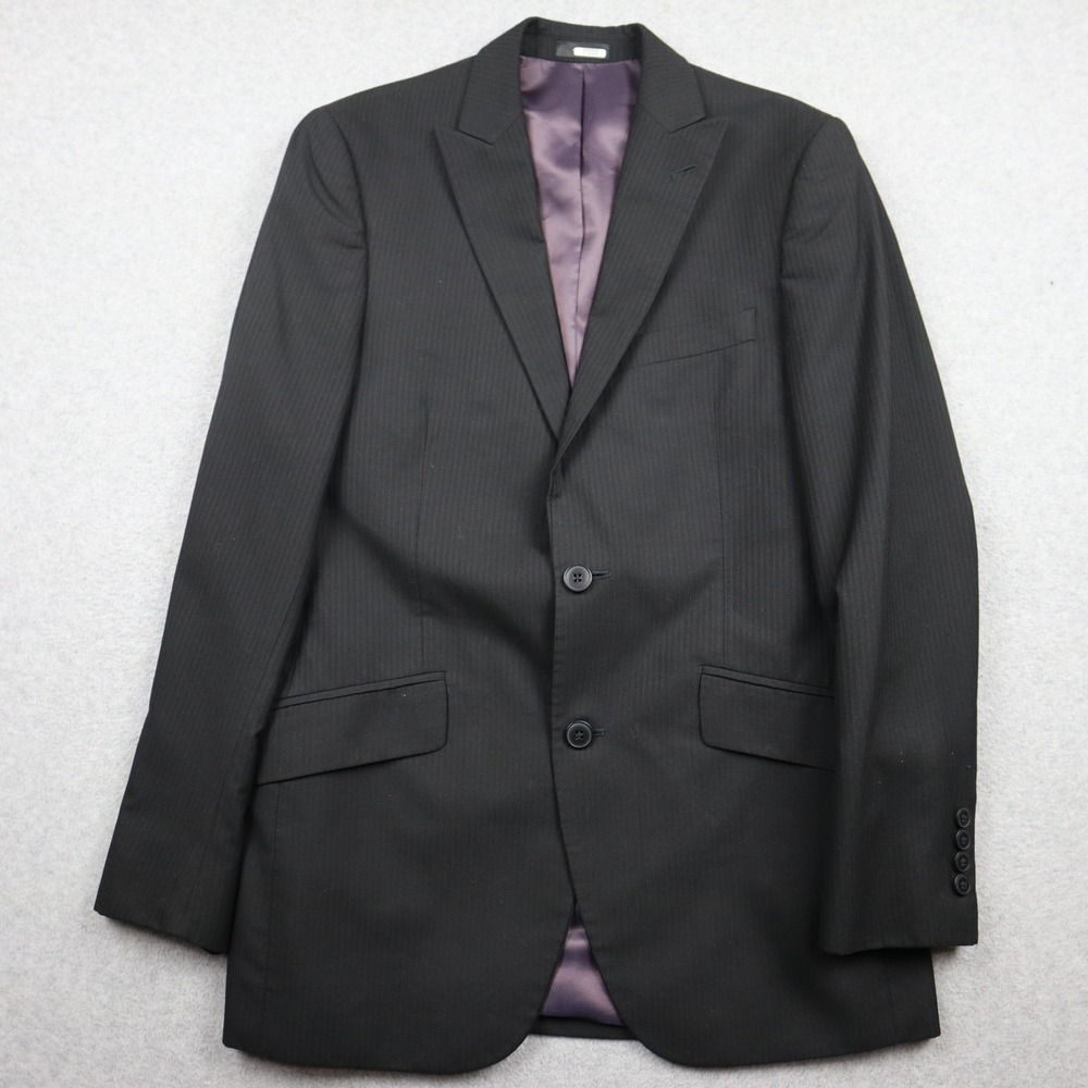 J.Ferrar Blazer Mens 36R Black Pinstripe Two-Button Notch Lapel Suit Jacket